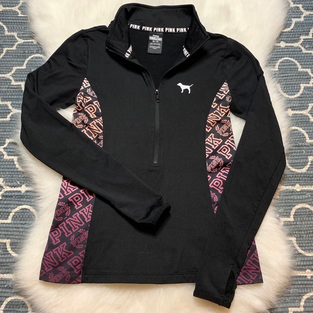 Pink VS ultimate 1/2 zip pullover XS ombré logo